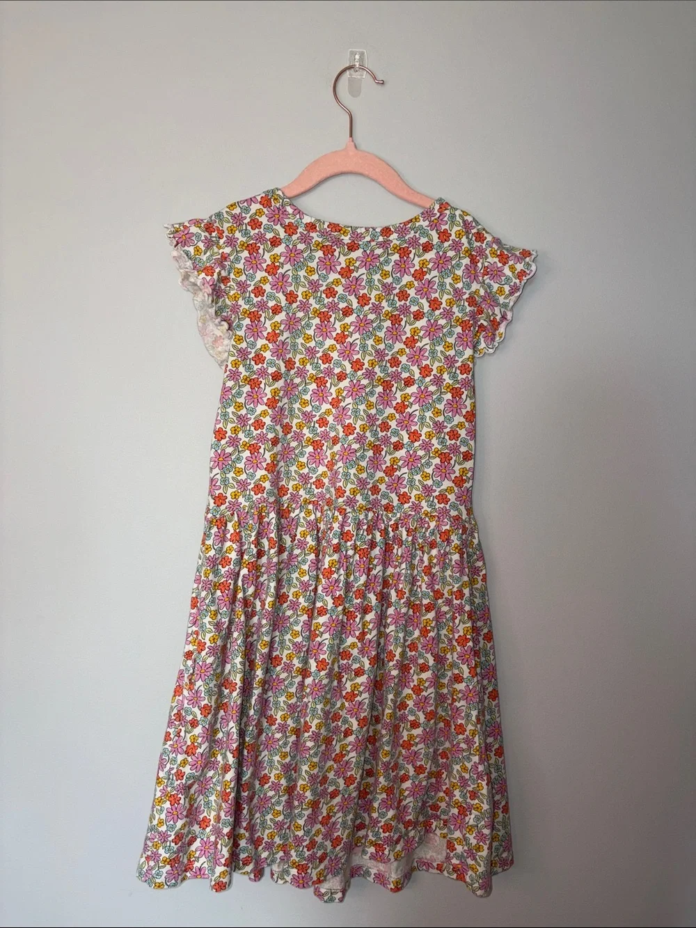 Old Navy White Floral Ruffle-Sleeve Girls' Dress Youth L
